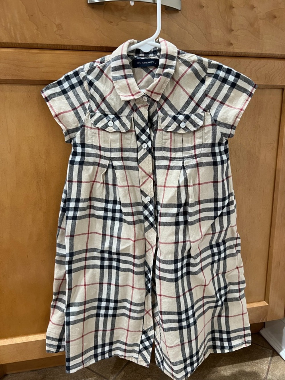 Burberry Beige, Black & Red Plaid Short-Sleeve Shirt Dress